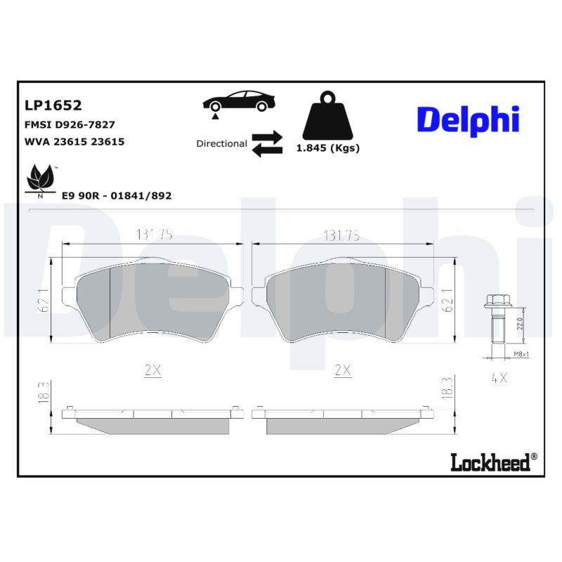 Piduriklotsi komplekt, ketaspidur, DELPHI LP1652