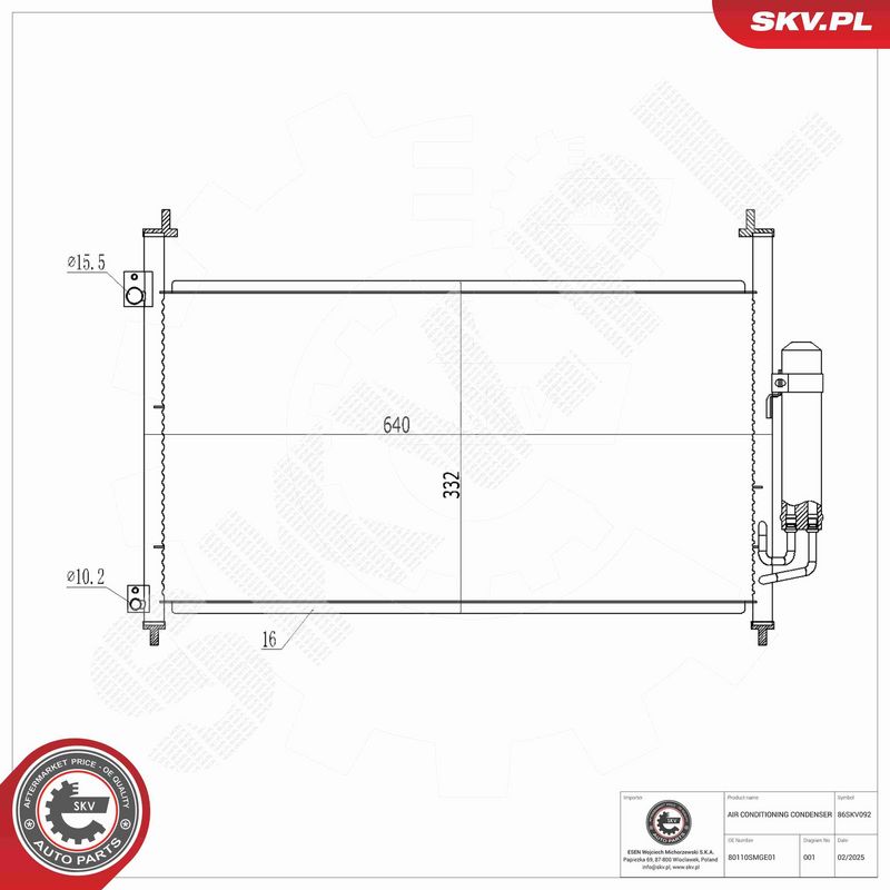 ESEN SKV 86SKV092 Condenser, air conditioning
