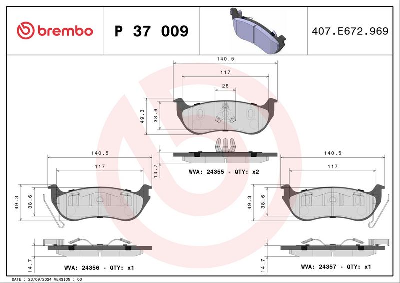 Piduriklotsi komplekt, ketaspidur, BREMBO P 37 009