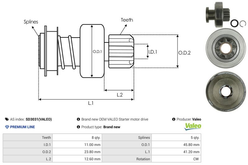 AS-PL SD3031(VALEO) Freewheel Gear, starter
