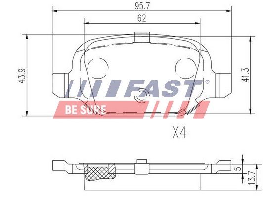 Комплект гальмівних накладок, дискове гальмо, Fast FT29162