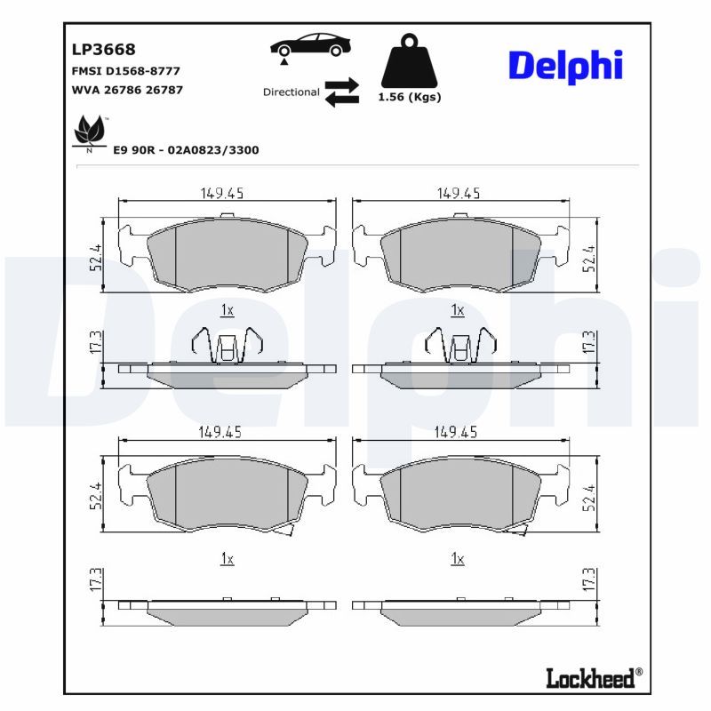 DELPHI LP3668 Stabdžių kaladėlių komplektas