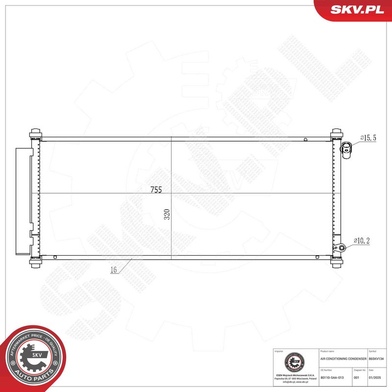 ESEN SKV 86SKV134 Condenser, air conditioning