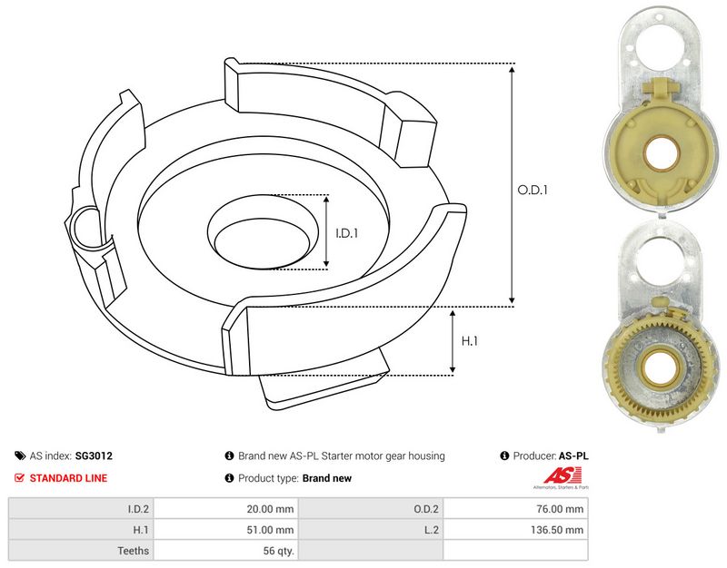 Remondikomplekt, Starter, AS-PL SG3012