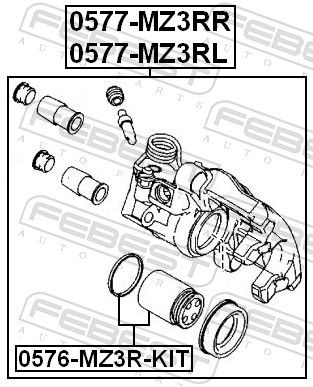 Ремонтний комплект, гальмівний супорт, Febest 0576-MZ3R-KIT