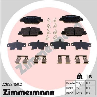 Комплект гальмівних накладок, дискове гальмо, Zimmermann 22852.160.2