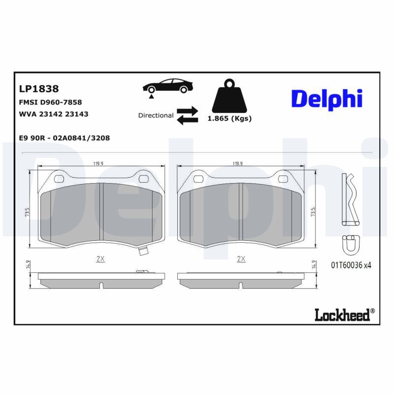комплект спирачно феродо, дискови спирачки DELPHI