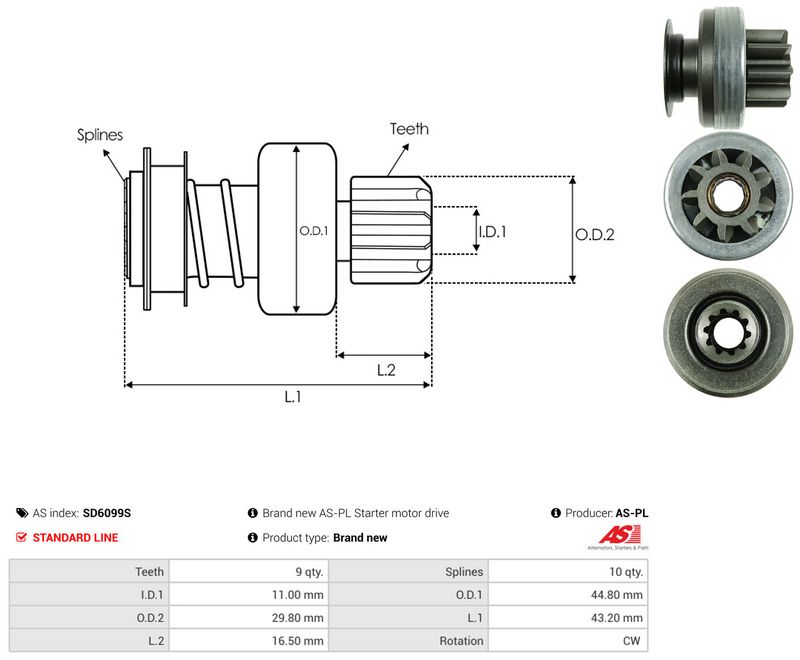 AS-PL SD6099S Freewheel Gear, starter
