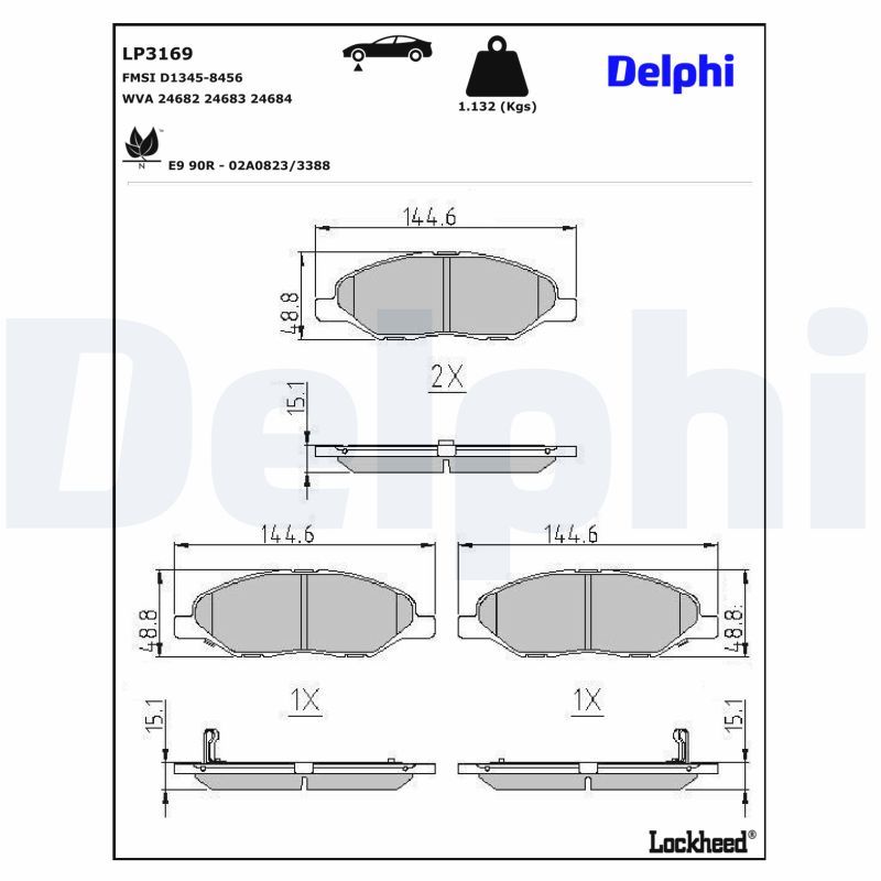 комплект спирачно феродо, дискови спирачки DELPHI