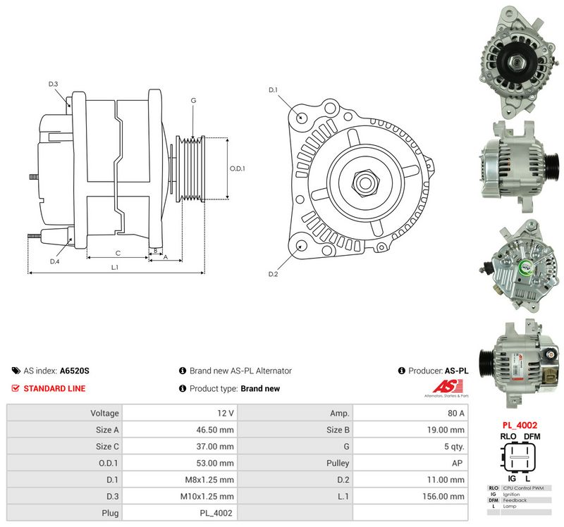 Generaator, AS-PL A6520S