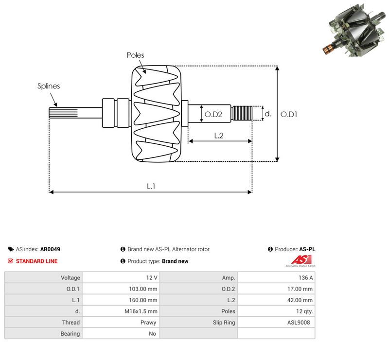 AS-PL AR0049 Rotor, alternator