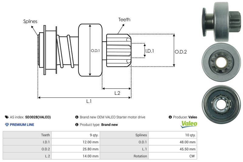 AS-PL SD3028(VALEO) Freewheel Gear, starter