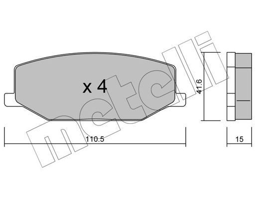 Комплект гальмівних накладок, дискове гальмо, Metelli 22-0097-0