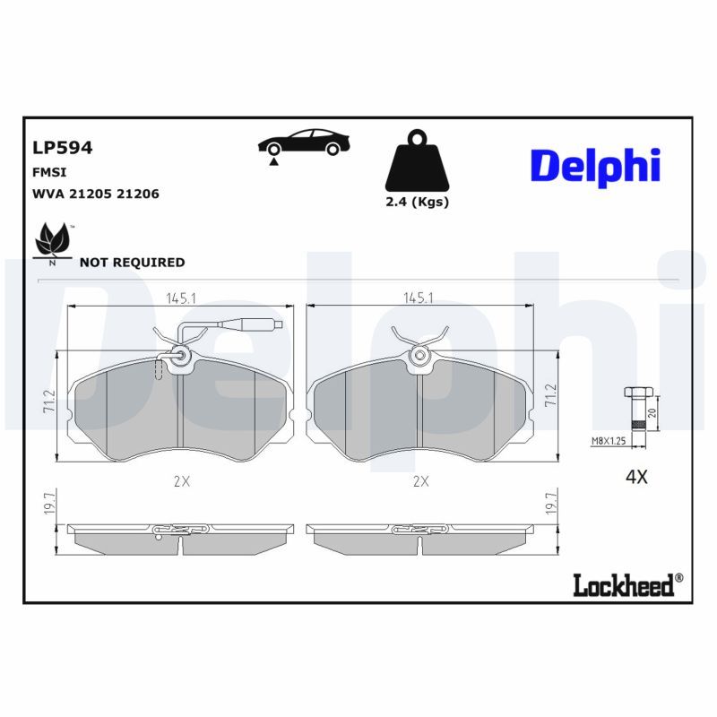 комплект спирачно феродо, дискови спирачки DELPHI