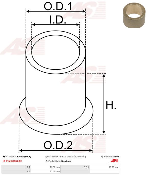 AS-PL SBU9001(BULK) Bush, starter shaft