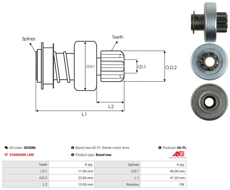 AS-PL SD3086 Freewheel Gear, starter