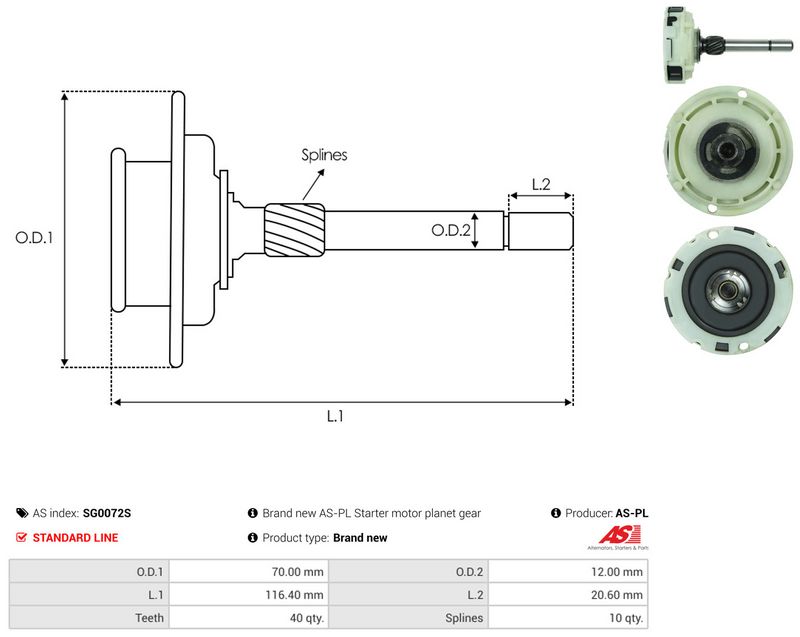 AS-PL SG0072S Ring Gear, planetary gearbox (starter)