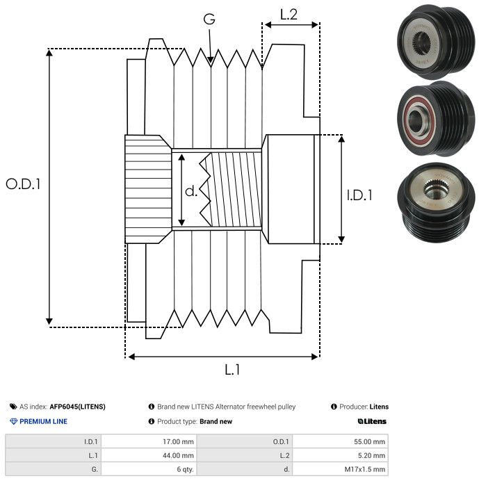 AS-PL AFP6045(LITENS) Alternator Freewheel Clutch