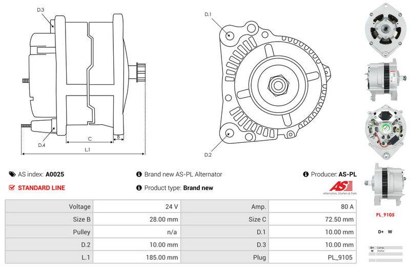 AS-PL A0025 Alternator