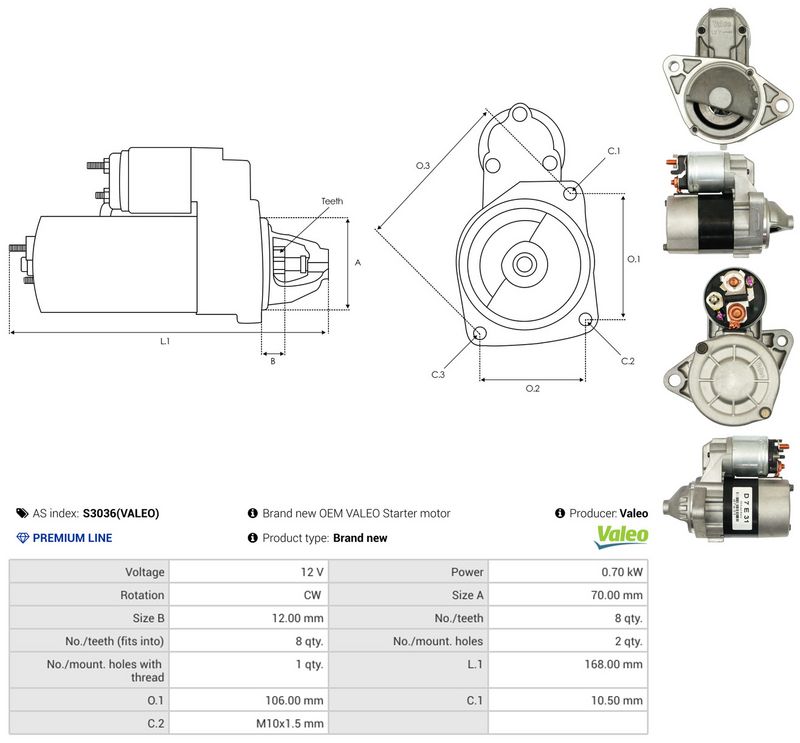 Starter, AS-PL S3036(VALEO)