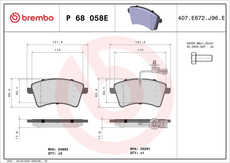 Piduriklotsi komplekt, ketaspidur, BREMBO P 68 058E