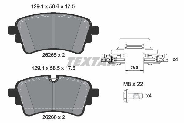 Комплект гальмівних накладок, дискове гальмо, Textar 2626501