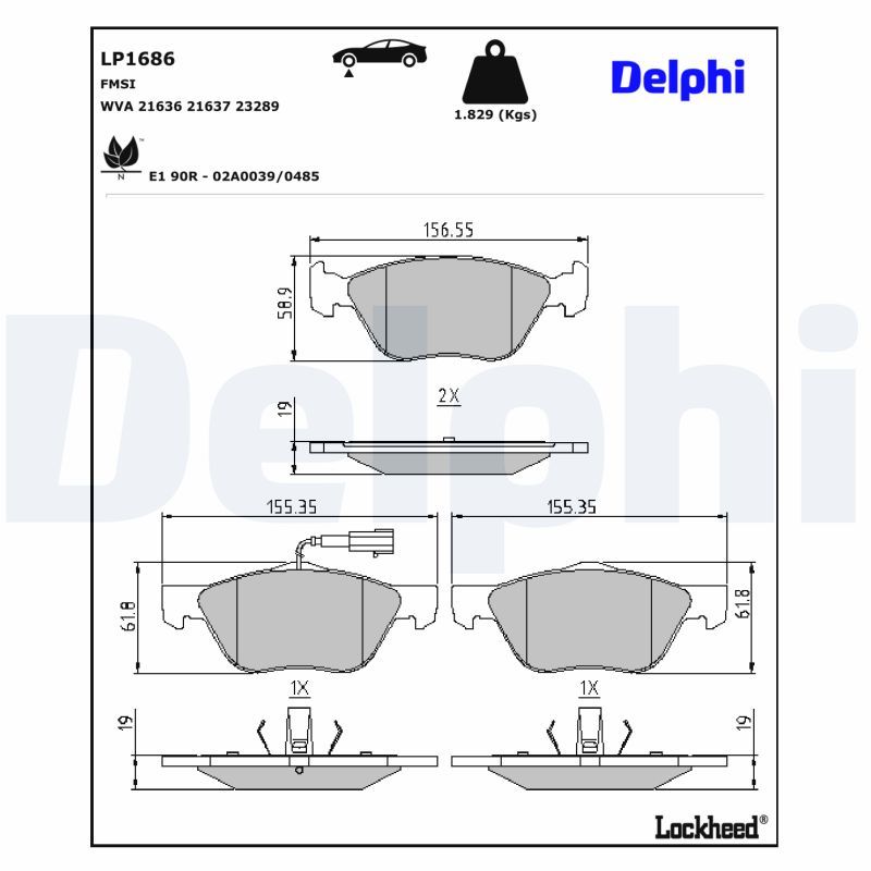 BREMSBELAGSATZ SCHEIBENBREMSE DELPHI LP1686 0