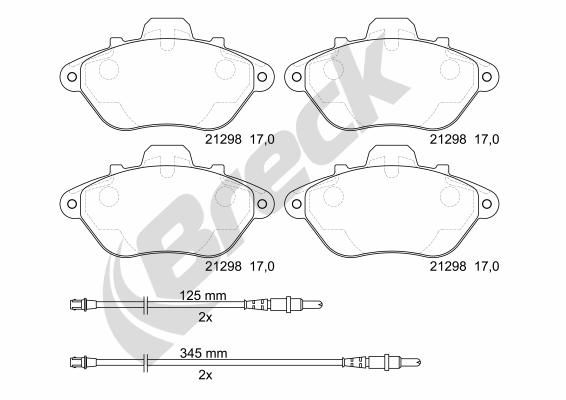 Комплект гальмівних накладок, дискове гальмо, Breck 212980070110
