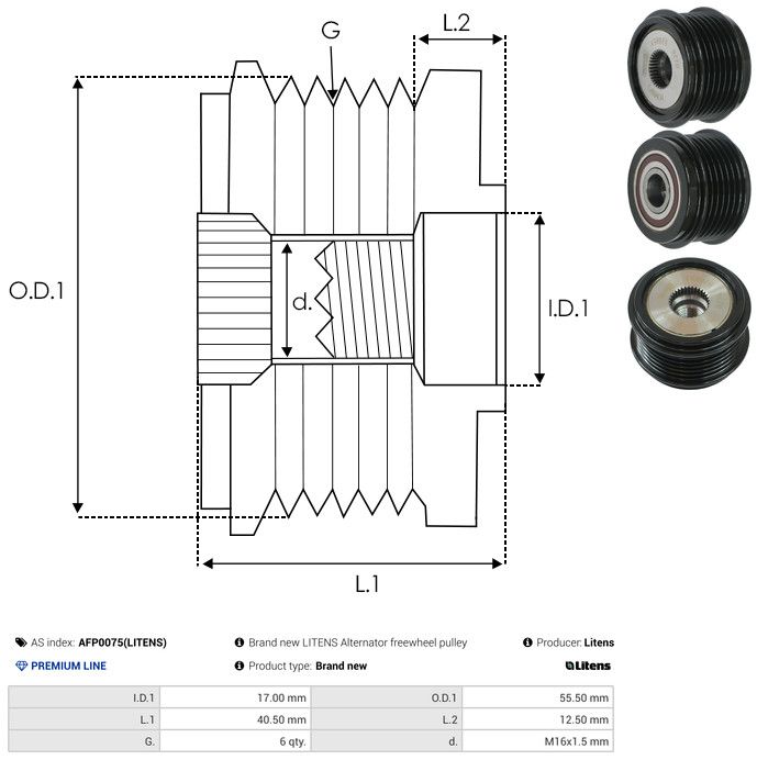 AS-PL AFP0075(LITENS) Alternator Freewheel Clutch