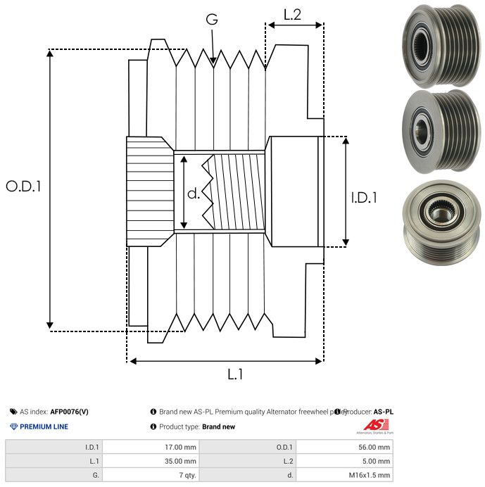 AS-PL AFP0076(V) Alternator Freewheel Clutch