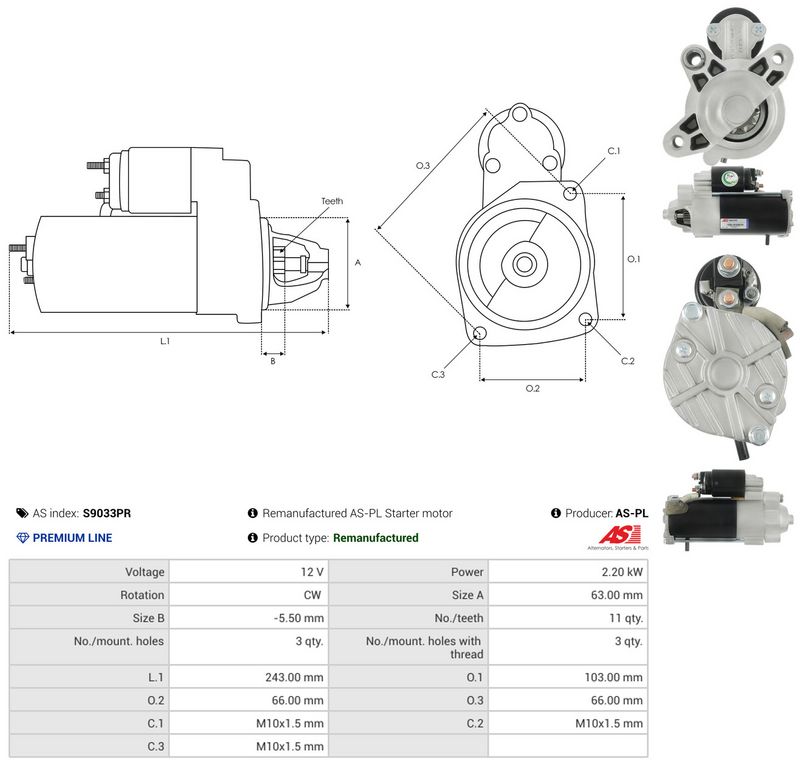 Starter, AS-PL S9033PR