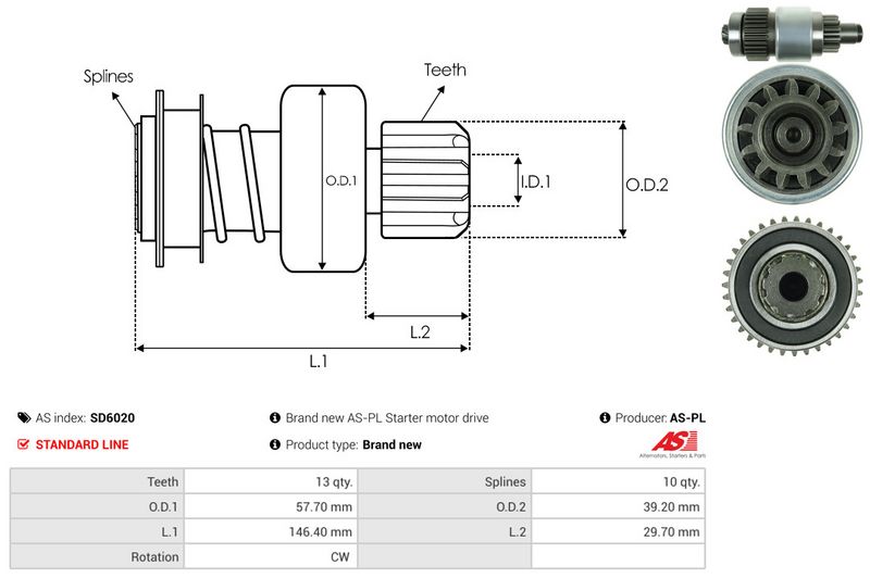 AS-PL SD6020 Freewheel Gear, starter