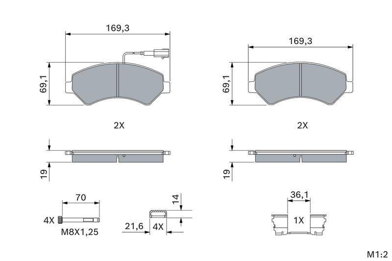 Piduriklotsi komplekt, ketaspidur, BOSCH 0 986 494 799