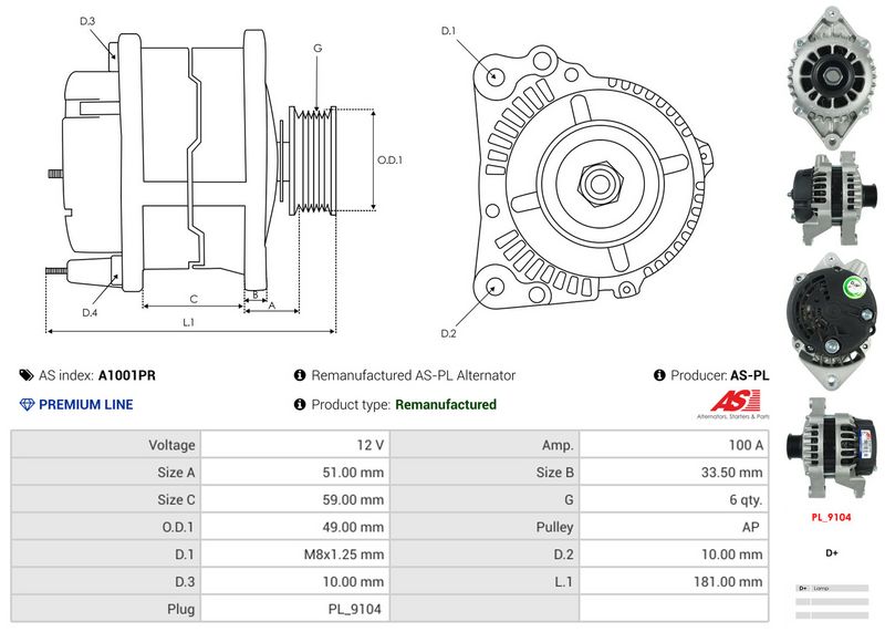AS-PL A1001PR Alternator