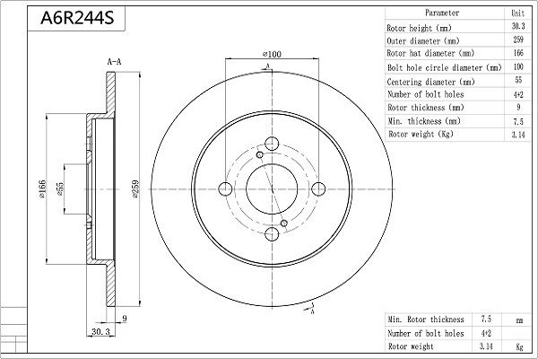 AISIN féktárcsa A6R244S