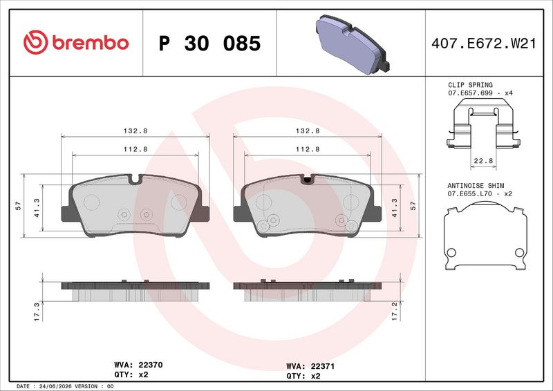 Piduriklotsi komplekt, ketaspidur, BREMBO P 30 085