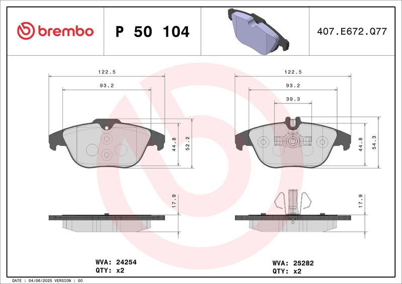 BREMBO P 50 104 Комплект гальмівних накладок, дискове гальмо