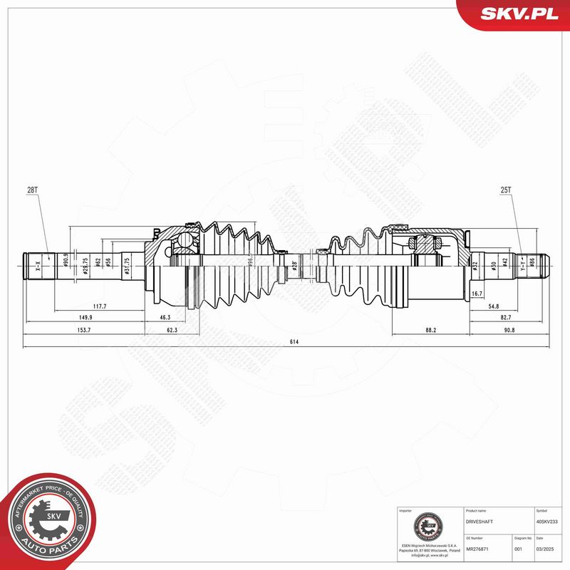 ESEN SKV 40SKV233 Drive Shaft