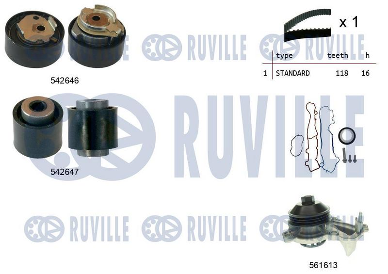 RUVILLE Vandens siurblio ir paskirstymo diržo komplektas