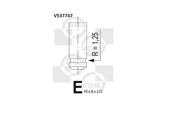 Випускний клапан, 33мм, 8мм, 45°, Ducato/Scudo/Berlingo/Partner 1.9D (XUD) 96-, Bg Automotive V537747