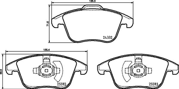 Комплект гальмівних накладок, дискове гальмо, Brembo P24211