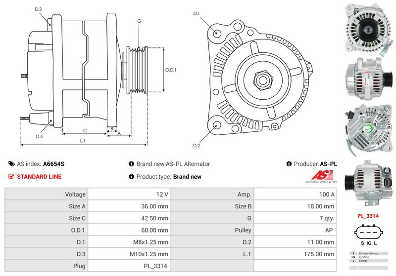 AS-PL A6654S Alternator