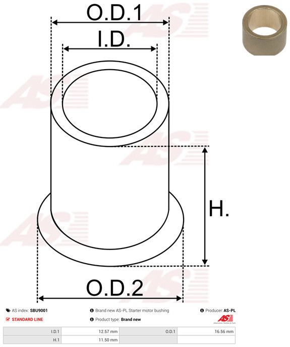 AS-PL SBU9001 Bush, starter shaft