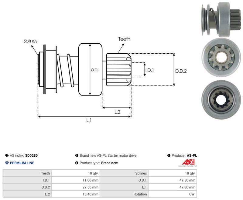 AS-PL SD0280 Freewheel Gear, starter