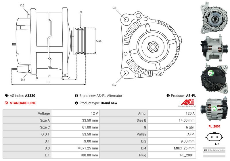 AS-PL A3330 Alternator