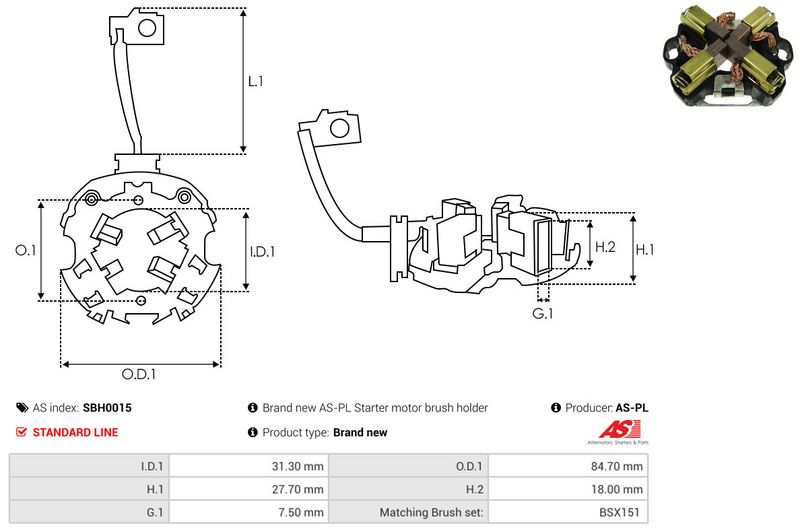 Kinnitus, süsinikuharjad, AS-PL SBH0015