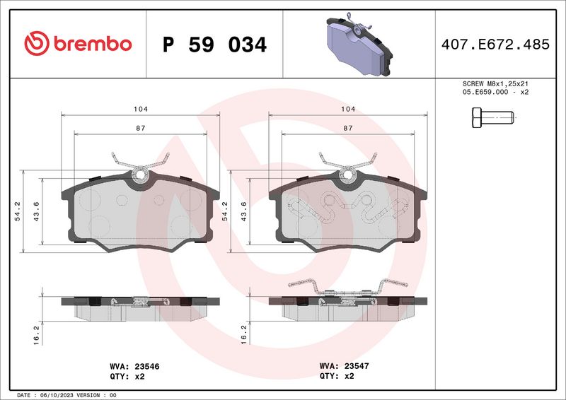 BREMBO P59034 - Brake Pad Set, disc brake