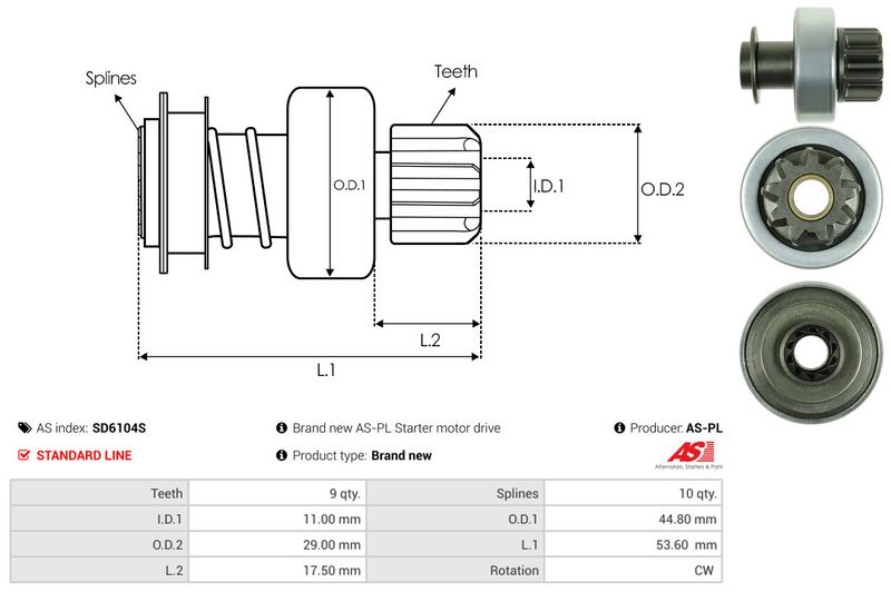 AS-PL SD6104S Freewheel Gear, starter