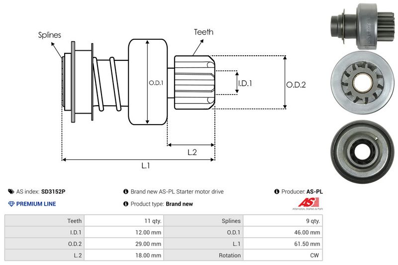 AS-PL SD3152P Freewheel Gear, starter