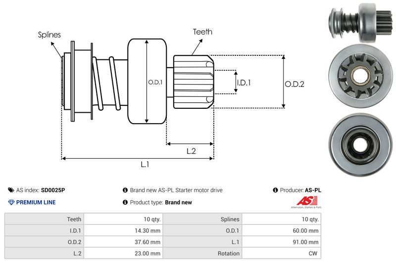 AS-PL SD0025P Freewheel Gear, starter